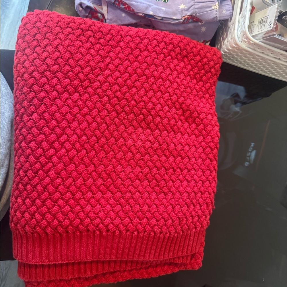 Boll & Branch Red Knit Blanket - Picture 2 of 2